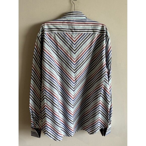 Robert Graham Mens Long Sleeve Chevron Striped French Cuff Dress Shirt Size 2XL - Picture 2 of 9